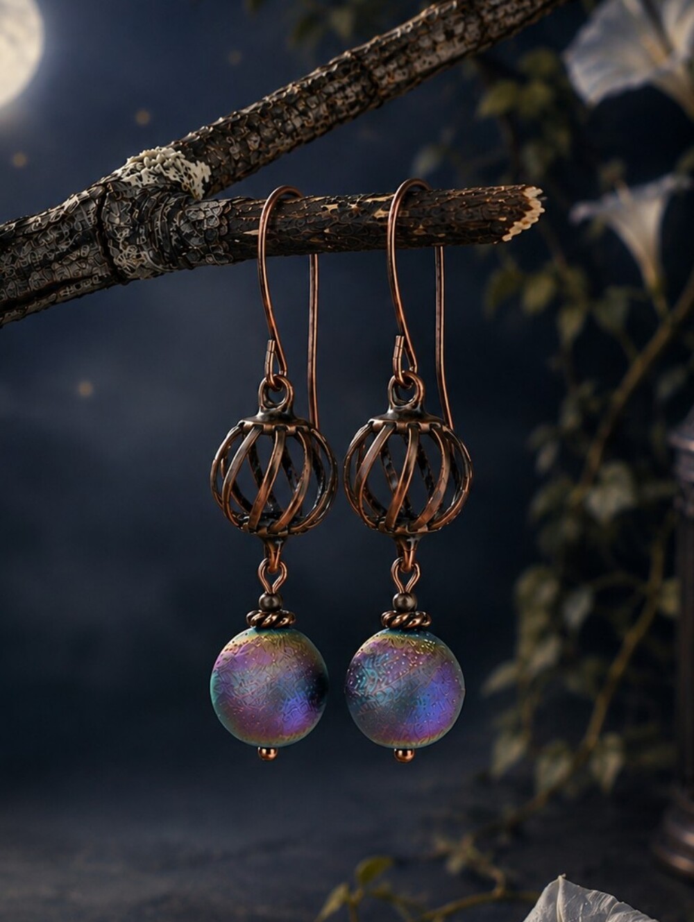 Rainbow Druzy Agate Earrings Copper Moonlit Garden Hand Crafted